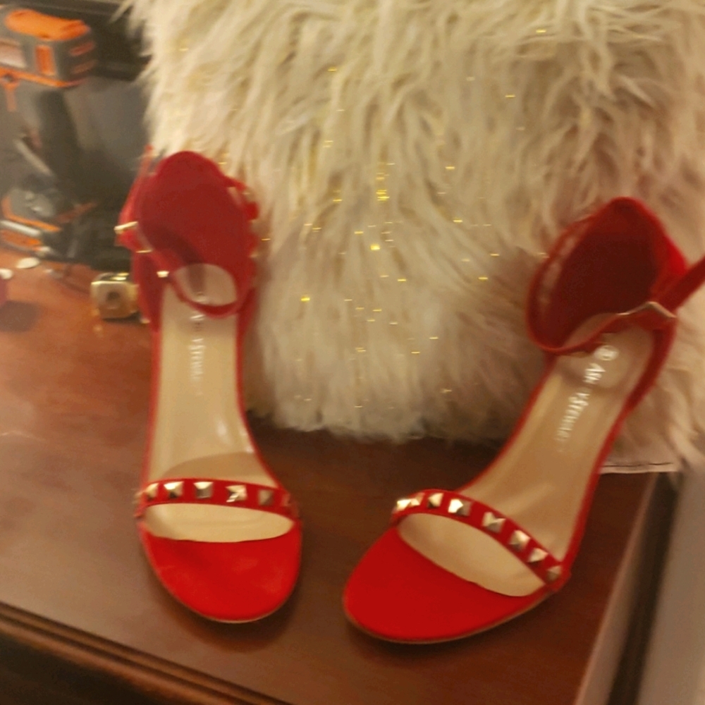Ashley Stewart studded red open toe 4 inch heels